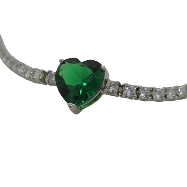 Bracciale tennis cuore verde argento 925