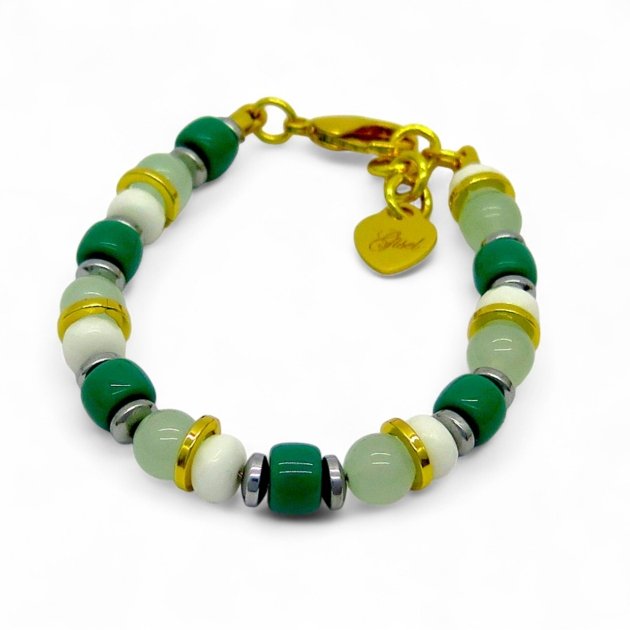 Bracciale colore verde bianco e grigio placcato oro