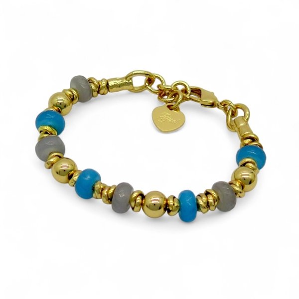 Bracciale estivo pietre blu grigie placcato oro