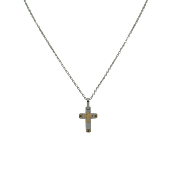 Collana croce Sovrani uomo in acciaio e pietre nere