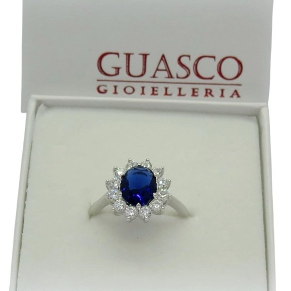 Anello contorno centro blu in argento 925