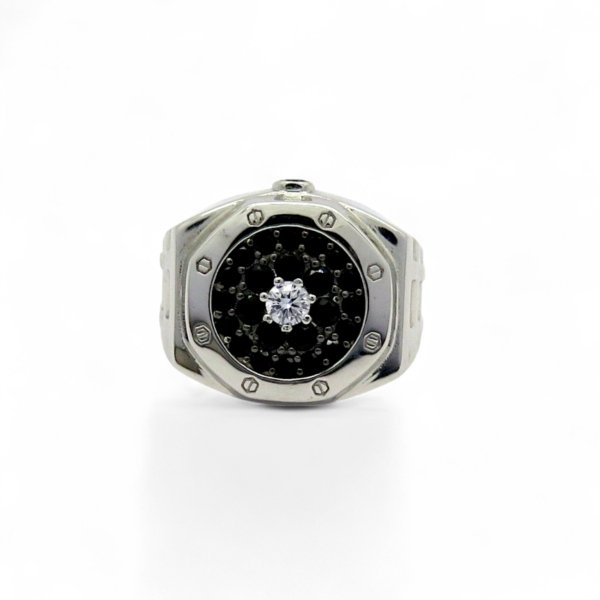 Anello orologio in argento e pietre nere