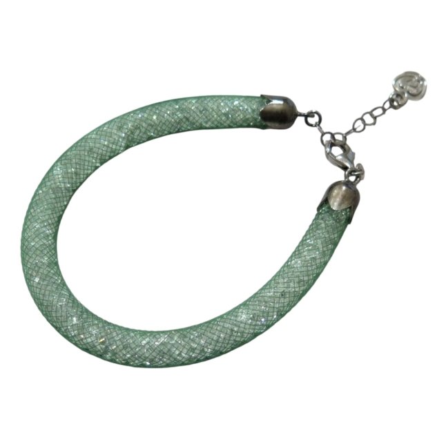 Bracciale estivo rete verde e zirconi e cristalli all'interno