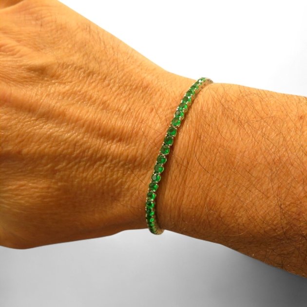 Bracciale tennis pietre verdi 18 cm