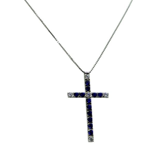 Ciondolo croce pietre blu argento 925