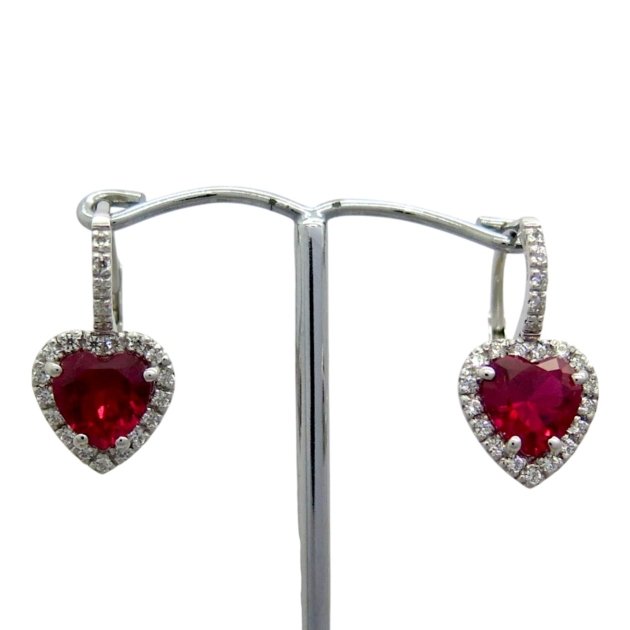 Orecchini monachella cuore rosso contorno in argento 925