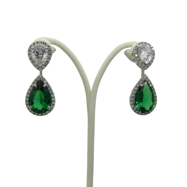 Orecchini pendenti goccia verde color smeraldo in argento 925