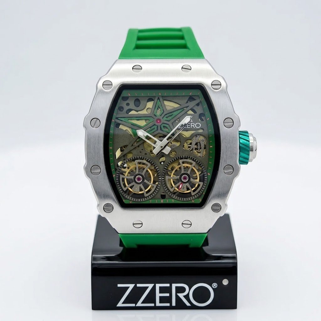 Orologio verde e acciaio tonneau automatico Zzero