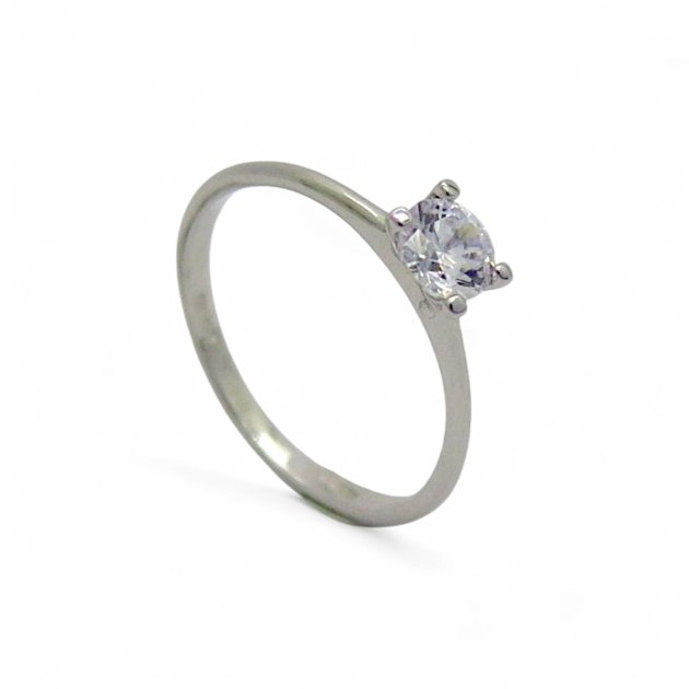 Anello solitario in oro bianco e zircone