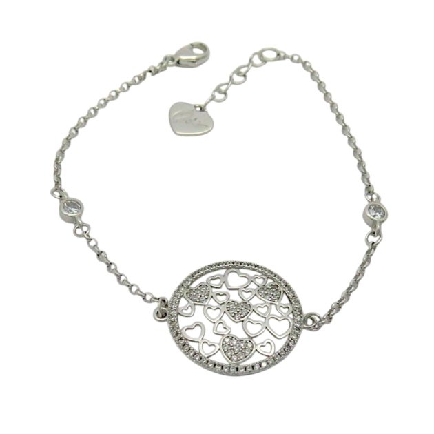 Bracciale contorno cuori argento 925 e pietre
