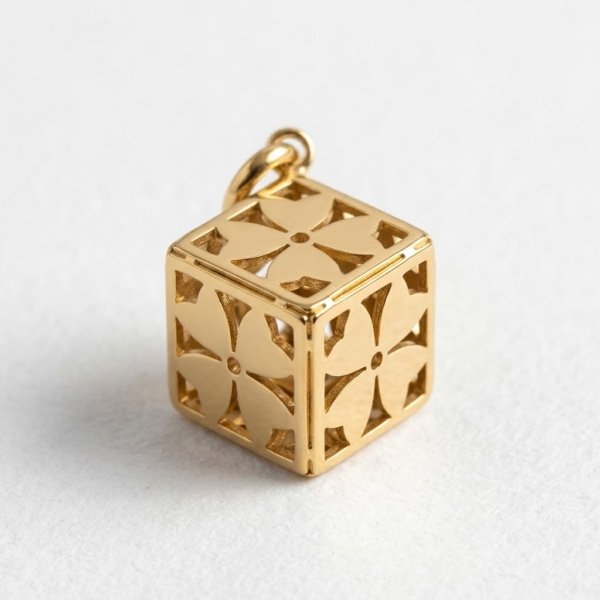Ciondolo dado cuori quadrifoglio in oro giallo 18 ct