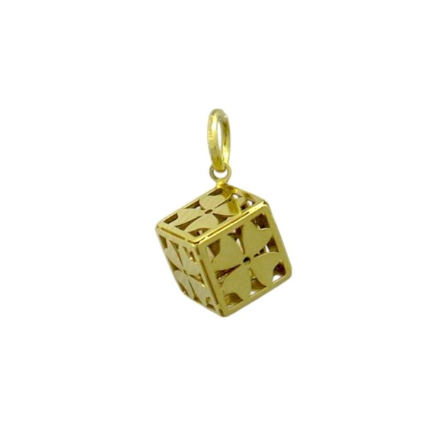 Ciondolo dado cuori quadrifoglio in oro giallo 18 ct