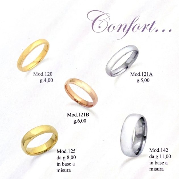 Fedi nuziali confort in oro
