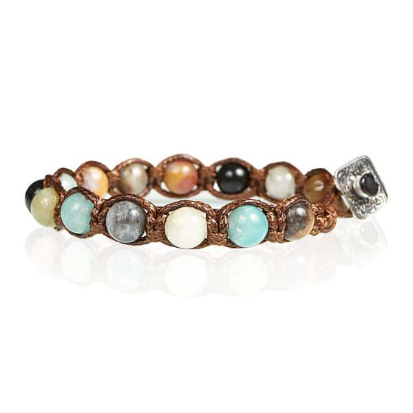 Bracciale tibetano Amazzonite cordura marrone chiusura in argento 925