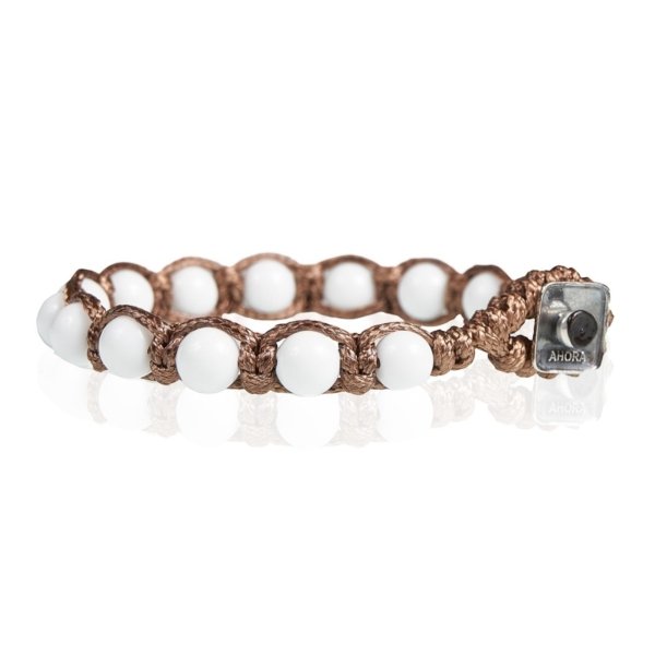Bracciale tibetano agata bianca corda marrone chiusura argento 925