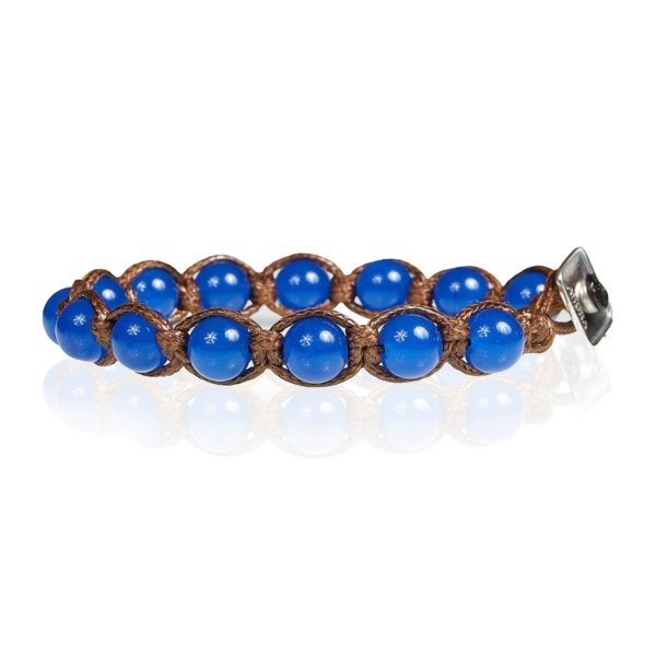 Bracciale tibetano agata blu corda marrone chiusura in argento 925