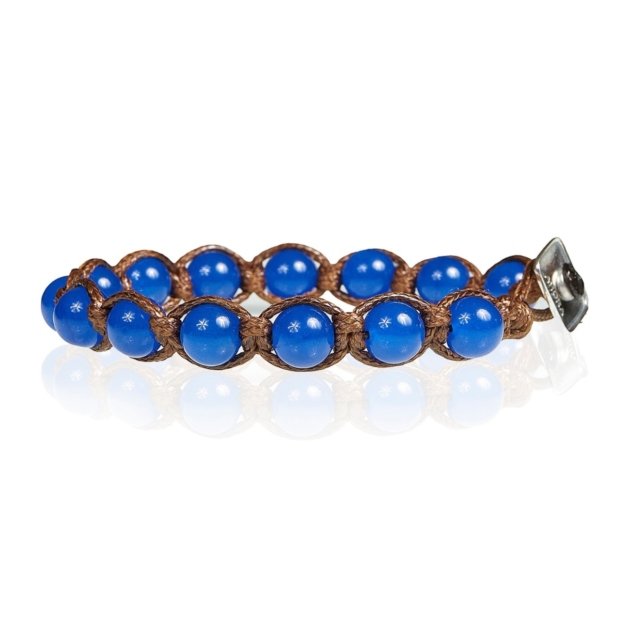 Bracciale tibetano agata blu corda marrone chiusura in argento 925