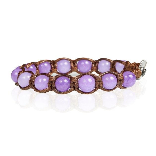 Bracciale tibetano agata viola corda marrone chiusura argento 925
