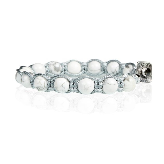 Bracciale tibetano diaspro bianco corda grigia chiusura argento 925