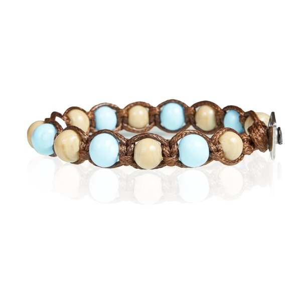 Bracciale tibetano murrine beige azzurro corda marrone chiusura argento 925