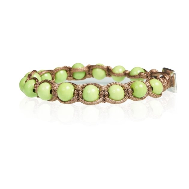 Bracciale tibetano murrine verdi corda marrone chiusura argento 925