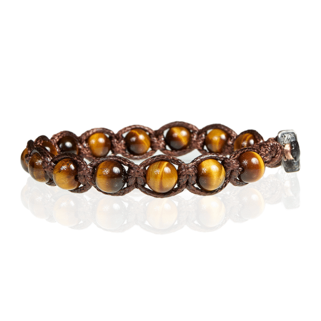 Bracciale tibetano occhio di tigre cordura marrone chiusura in argento 925