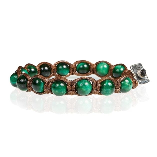 Bracciale tibetano occhio di tigre verde chiusura in argento 925