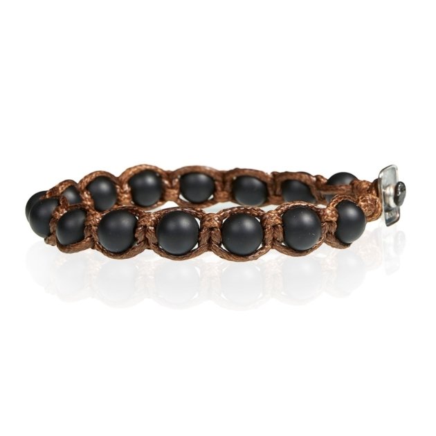 Bracciale tibetano onice nero corda marrone chiusura argento 925