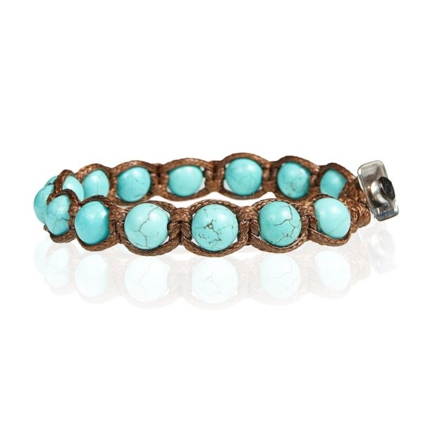 Bracciale tibetano pasta di turchese corda marrone chiusura argento 925