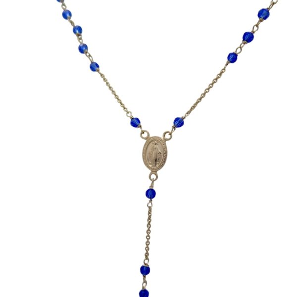 Collana rosario croce pendente grani azzurro avio
