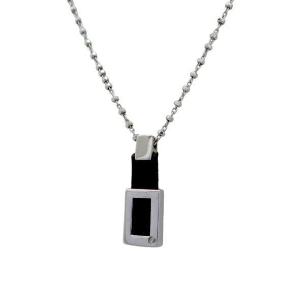 Collana uomo ciondolo inserto in pelle e diamantino argento 925