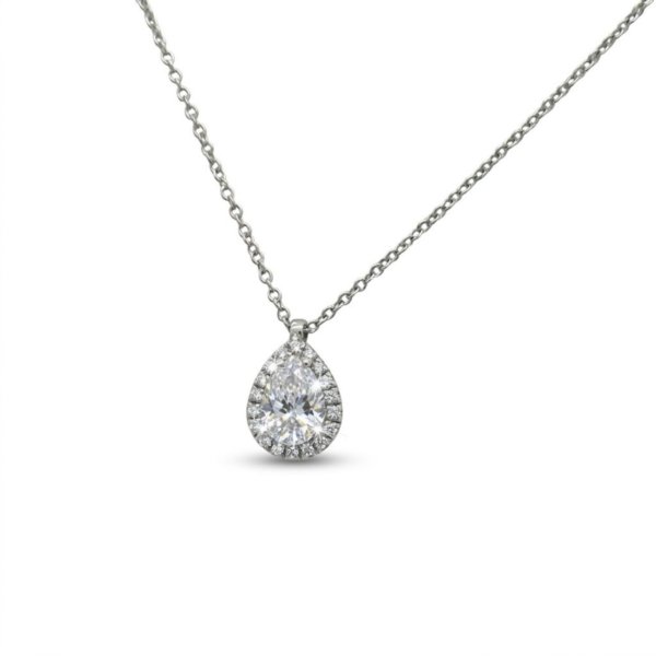 Ciondolo goccia bianca incolore e contorno argento 925