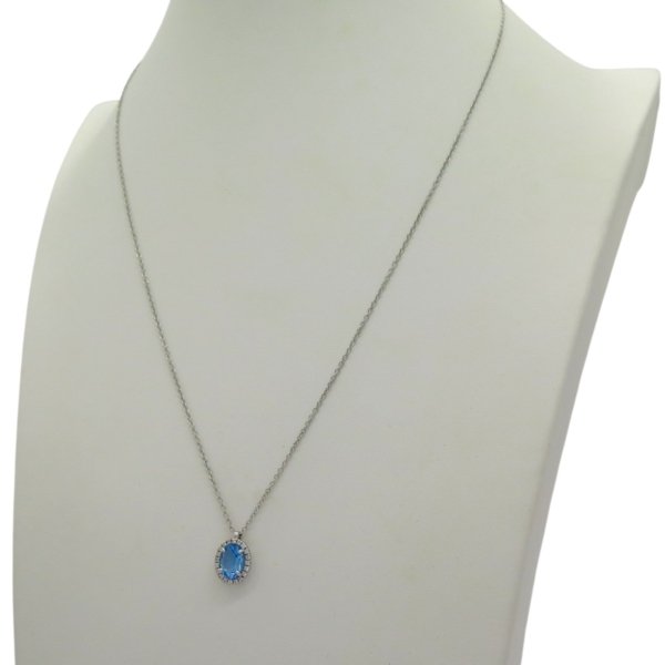 Collana contorno centro Azzurro argento 925 e zirconi