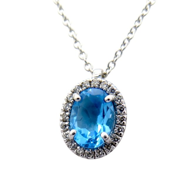 Collana contorno centro Azzurro argento 925 e zirconi