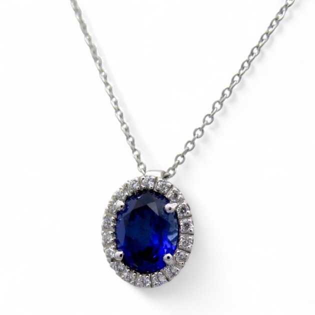 Collana contorno centro blu argento 925 e zirconi