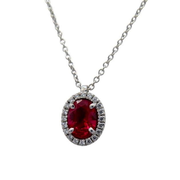 Collana contorno centro rosso argento 925 e zirconi