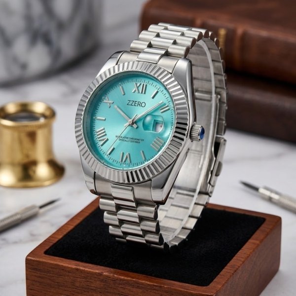 Orologio quadrante azzurro Zzero classic prestige date in acciaio