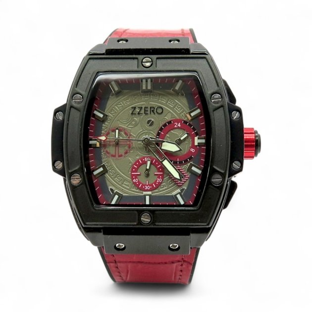 Orologio tonneau cinturino in pelle rosso Zzero