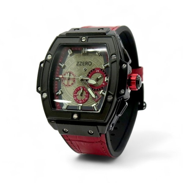 Orologio tonneau cinturino in pelle rosso Zzero