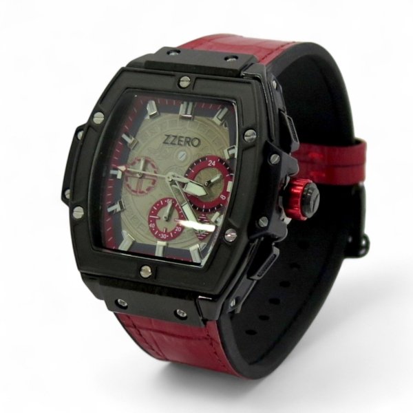Orologio tonneau cinturino in pelle rosso Zzero