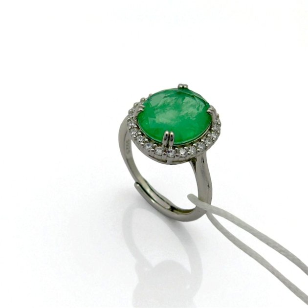 Anello centro verde idrotermale ovale contorno Sovrani argento 925