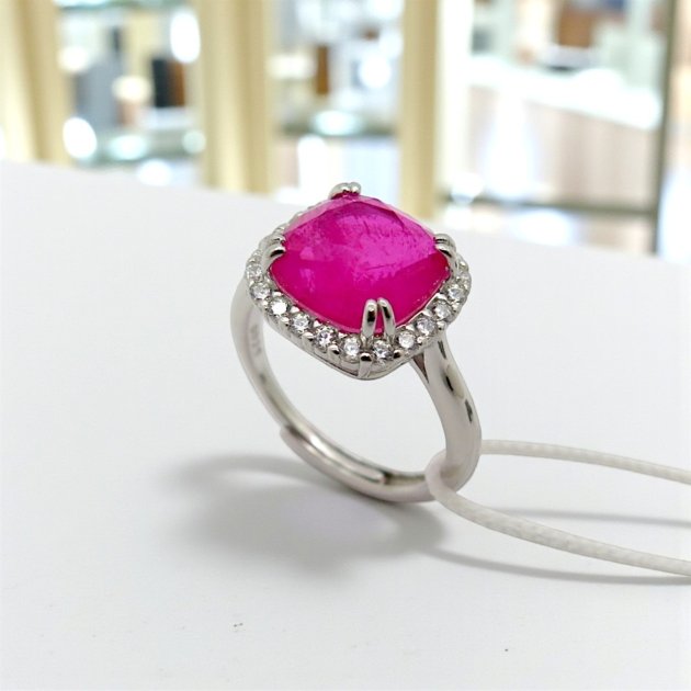 Anello contorno pietra rossa idrotermale Sovrani Argento