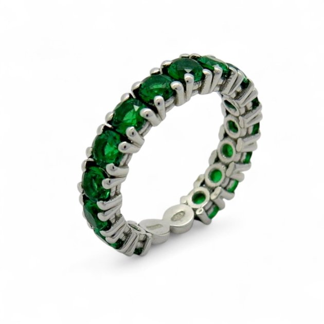 Anello eternity pietre verdi fedina circolare