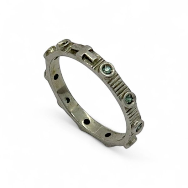 Anello fedina rosario in argento e pietre verde
