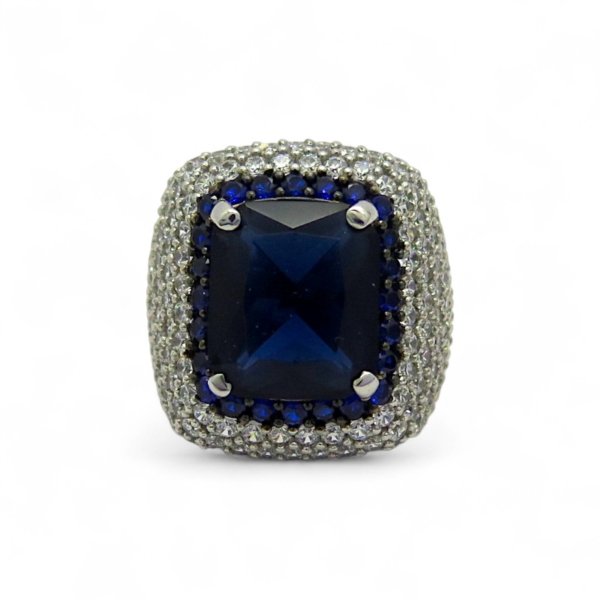 Anello pavè centro blu vistoso in argento 925