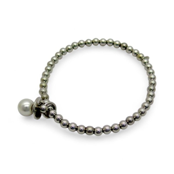 Bracciale elastico charms ciuccio perla e sfere argento 925