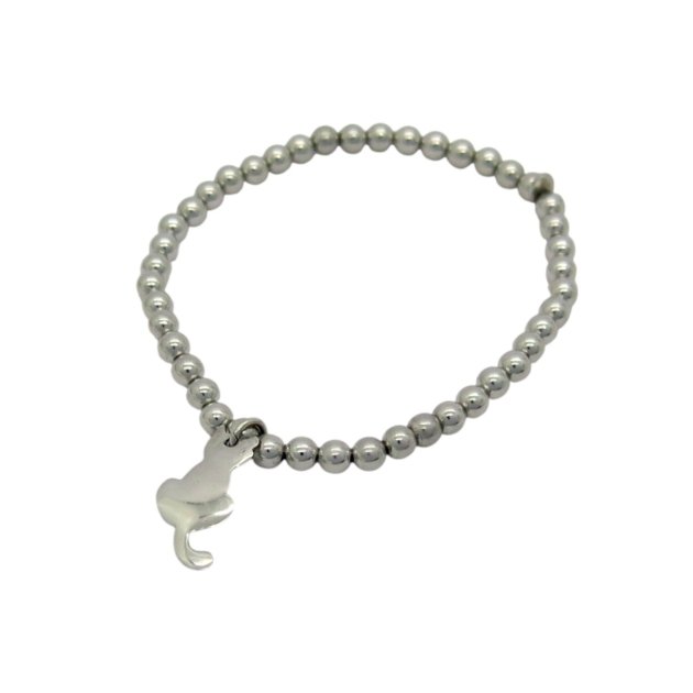Bracciale elastico gatto sfere argento 925