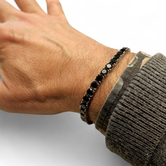 Bracciale tennis pietre nere 5 mm in argento 925