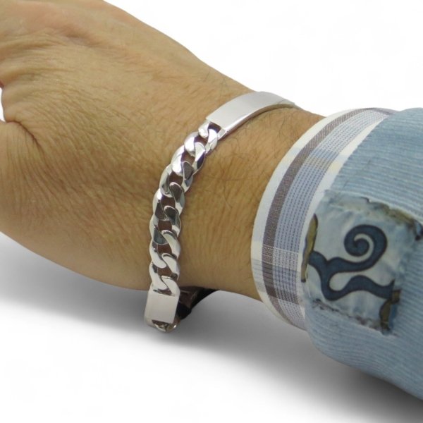 Bracciale uomo piastra incisioni in argento 925