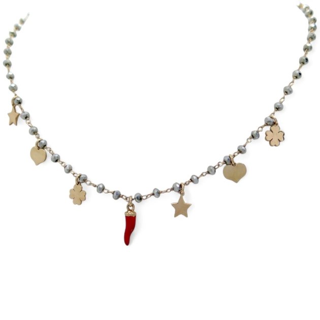 Collana amore e portafortuna peperoncino quadrifoglio cuore e stella
